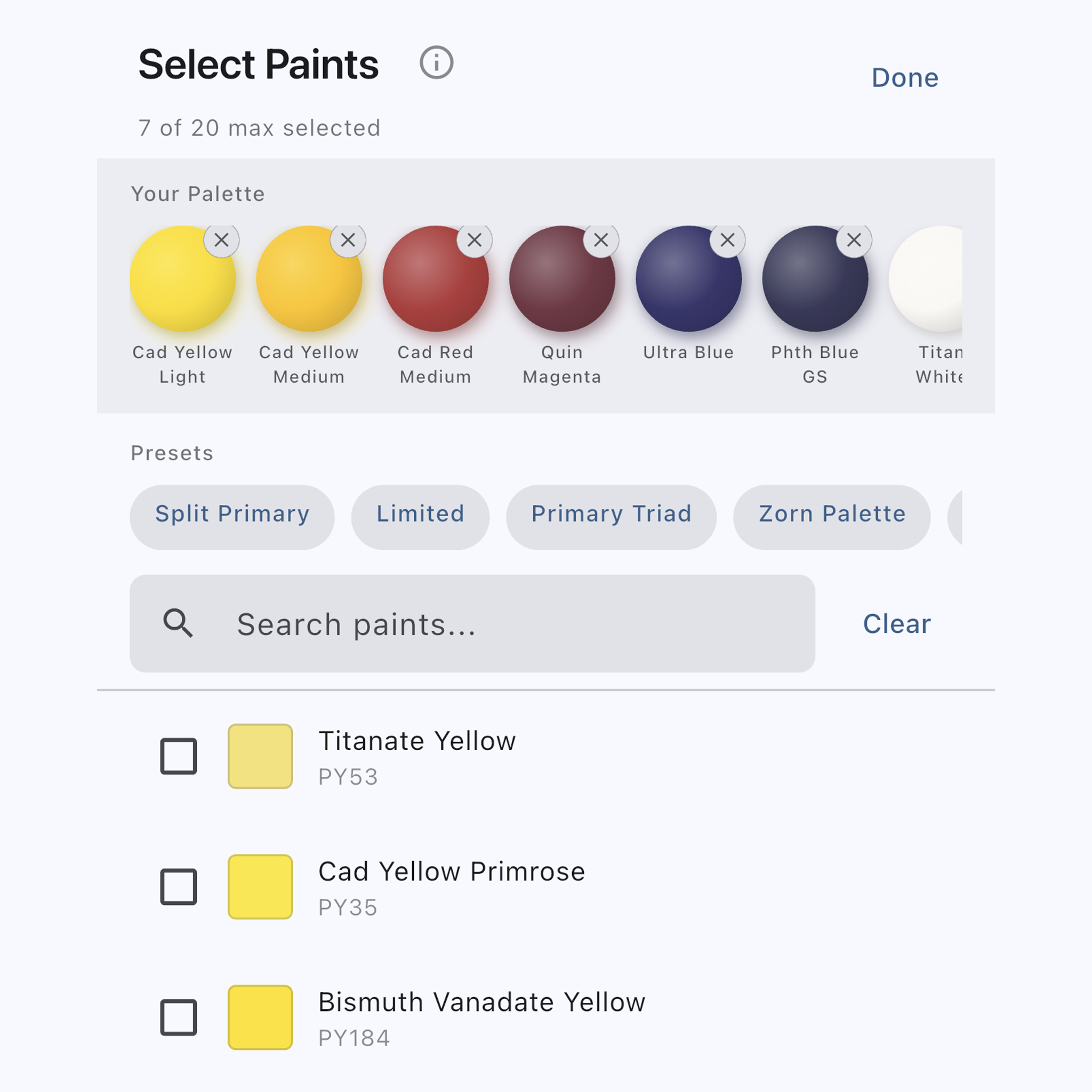 Edit palette dialog